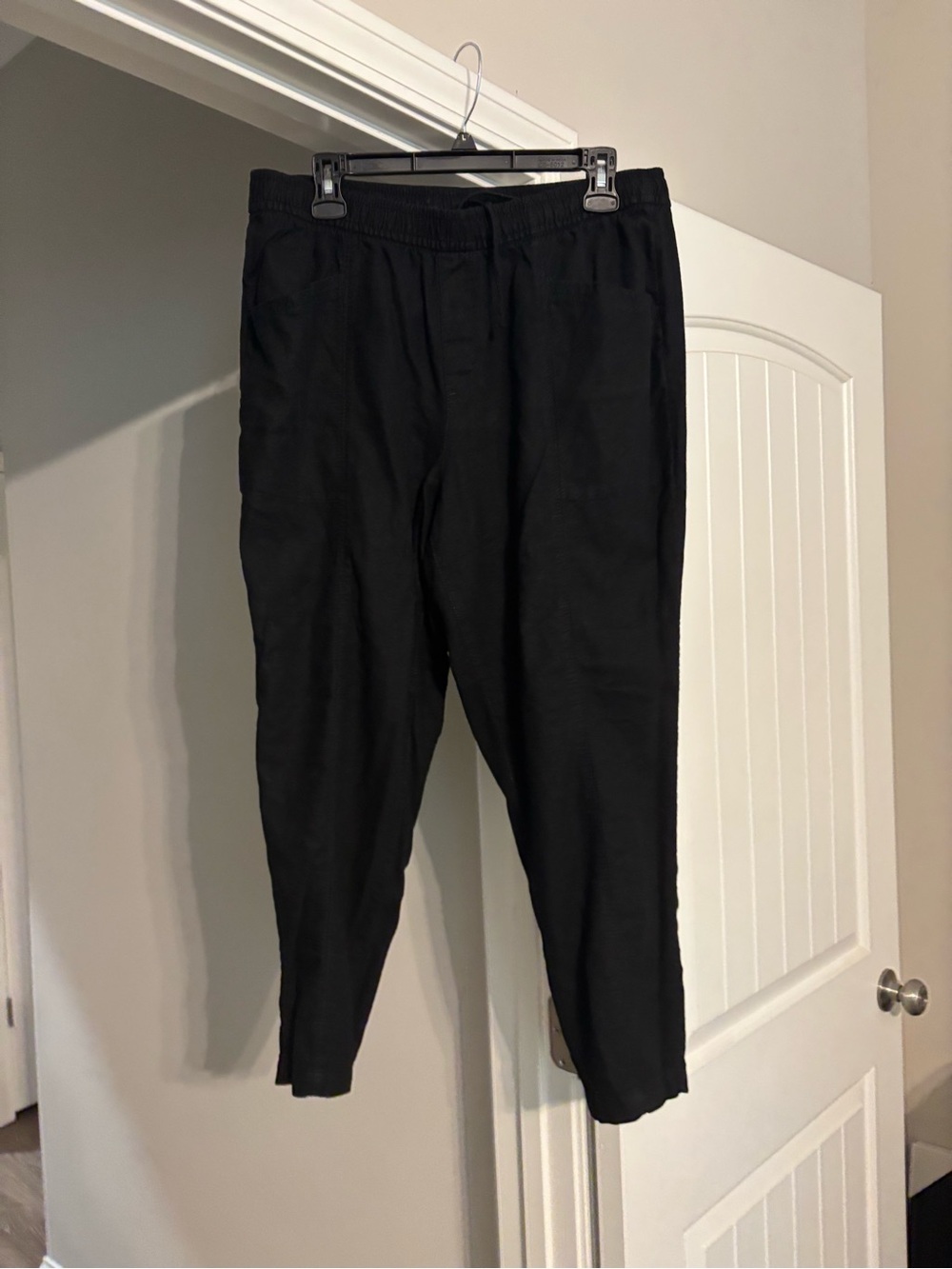 Women’s Linen Black Elastic Waist Casual Pants